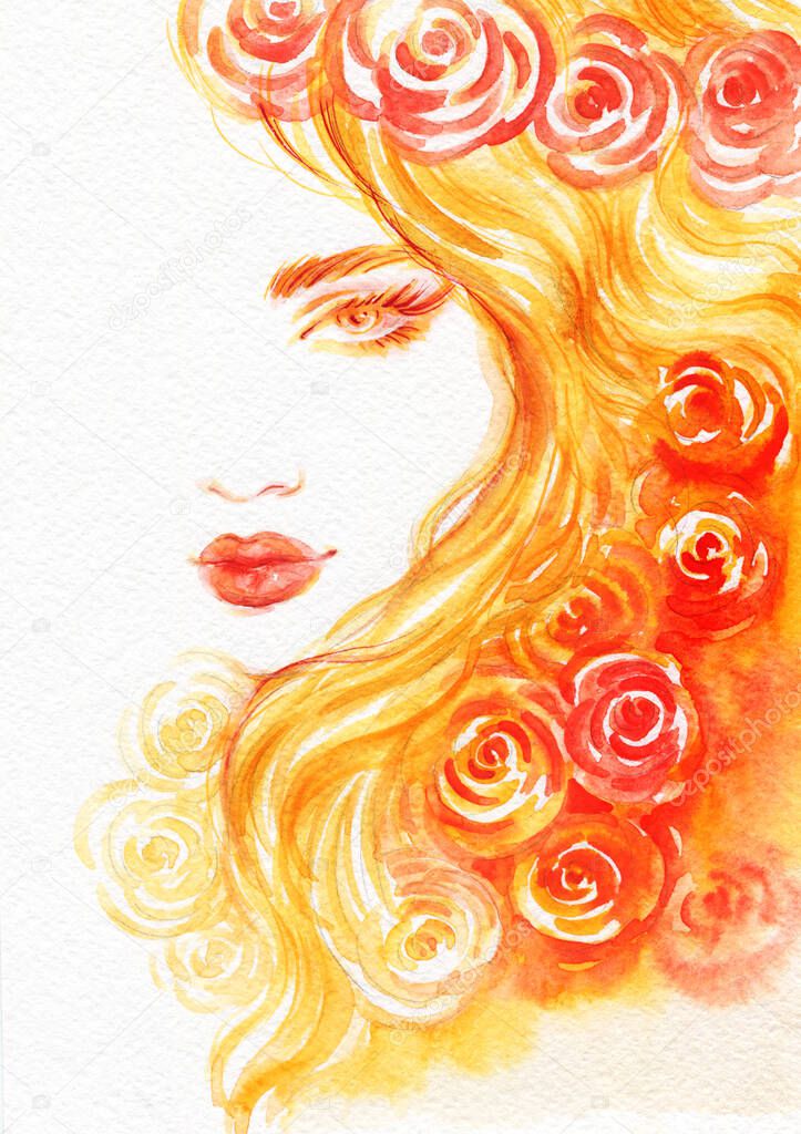 beautiful woman. fashion illustration. watercolor painting