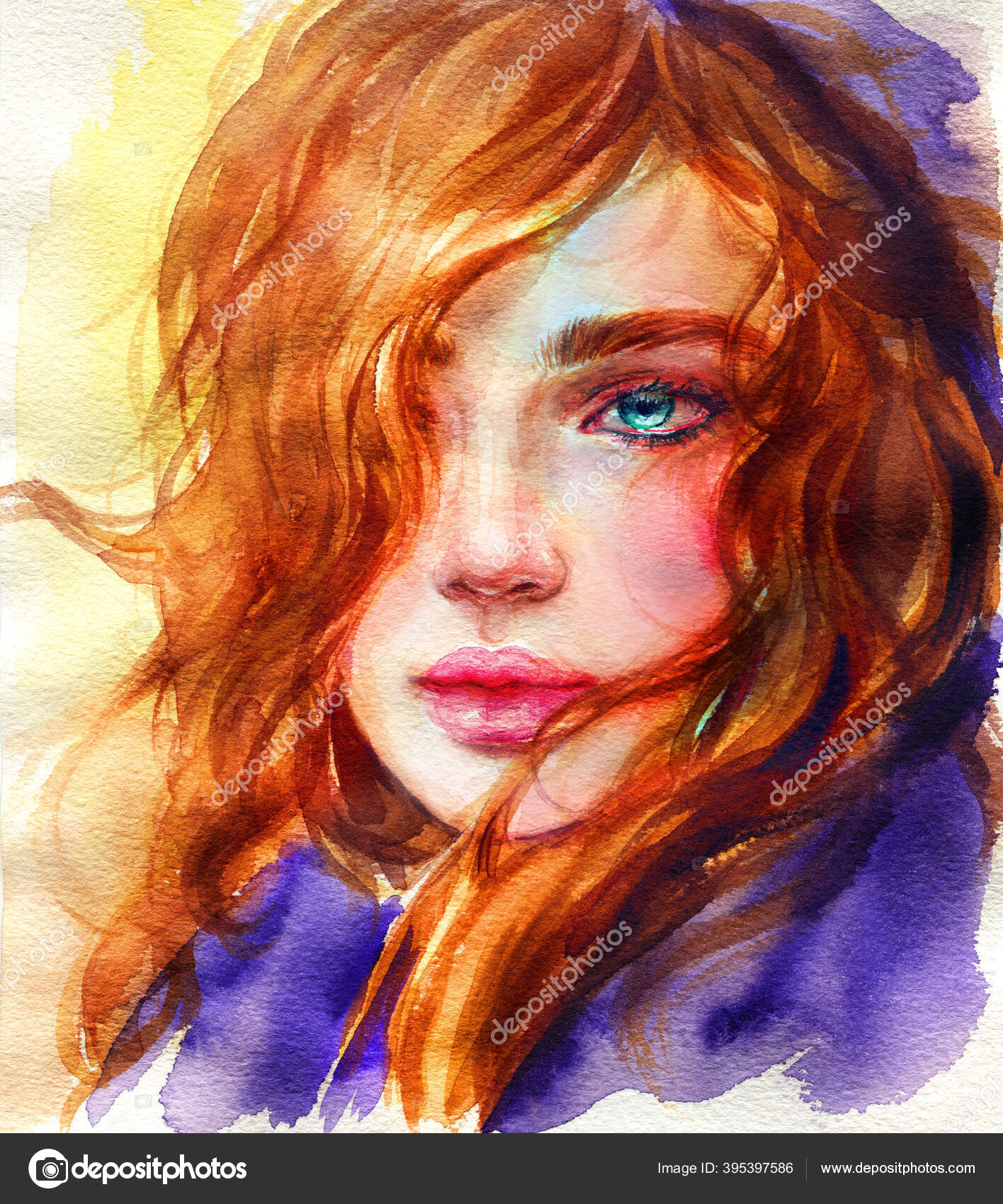Beautiful Woman Fashion Illustration Watercolor Painting Stock Photo By ©Annamile 395397586