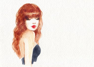 Güzel kadın. Moda çizimi. suluboya resim