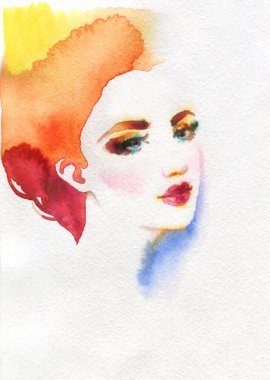 Güzel kadın. Moda çizimi. suluboya resim