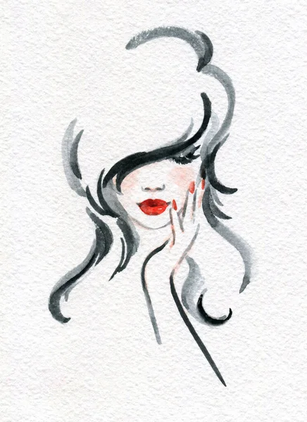 Belle Femme Illustration Mode Aquarelle Peinture — Photo