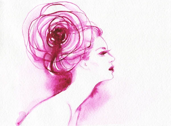 Beautiful Woman Fashion Illustration Watercolor Painting — Stock Photo, Image