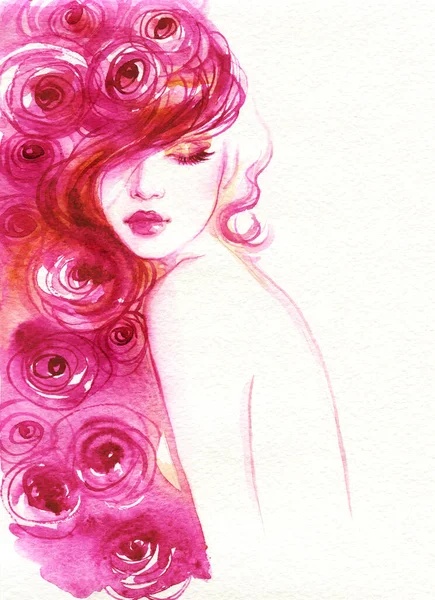 Beautiful Woman Fashion Illustration Watercolor Painting — Stock Photo, Image