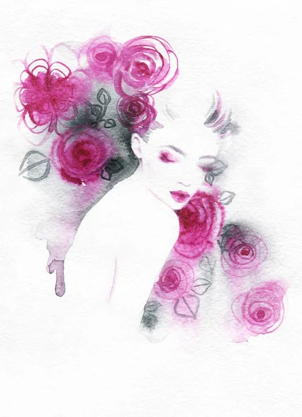 Belle Femme Illustration Mode Aquarelle Peinture — Photo