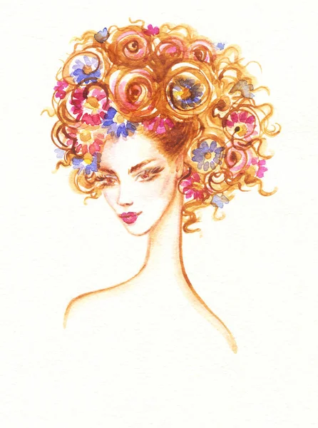 Gyönyörű Divat Illusztráció Akvarell Festés — Stock Fotó