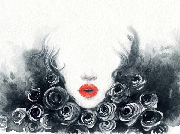 Belle Femme Illustration Mode Aquarelle Peinture — Photo