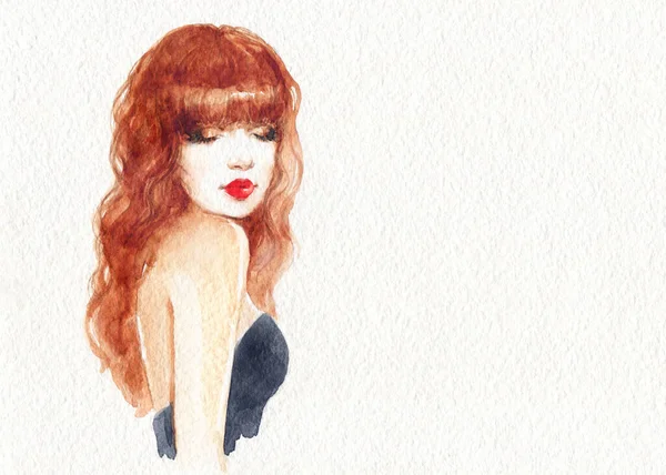 Uma Mulher Linda Ilustração Moda Pintura Aquarela — Fotografia de Stock