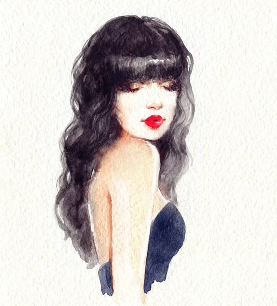 Beautiful Woman Fashion Illustration Watercolor Painting — Stock Photo, Image