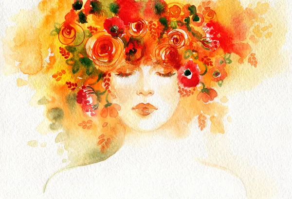 Belle Femme Illustration Mode Aquarelle Peinture — Photo