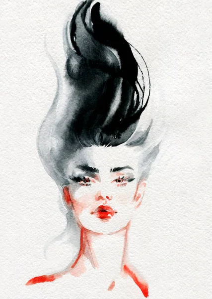 Belle Femme Illustration Mode Aquarelle Peinture — Photo