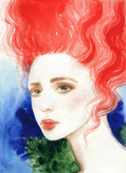 Uma Mulher Linda Ilustração Moda Pintura Aquarela — Fotografia de Stock