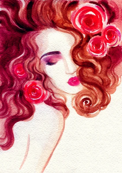 Uma Mulher Linda Ilustração Moda Pintura Aquarela — Fotografia de Stock