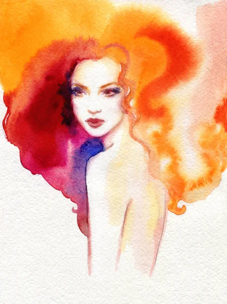 Uma Mulher Linda Ilustração Moda Pintura Aquarela — Fotografia de Stock