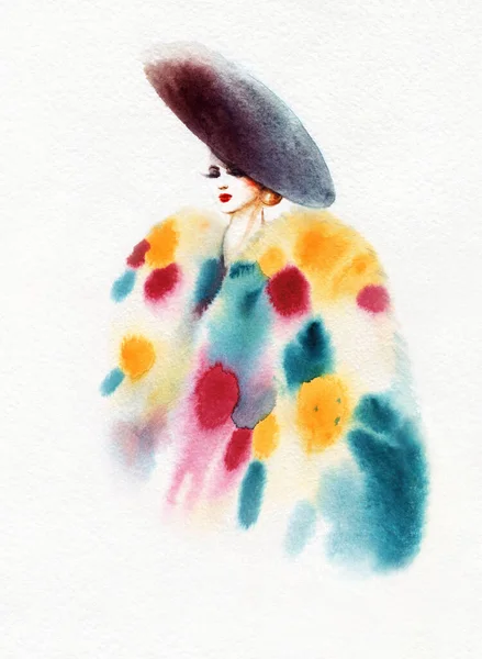 Beautiful Woman Fashion Illustration Watercolor Painting — Stock Photo, Image