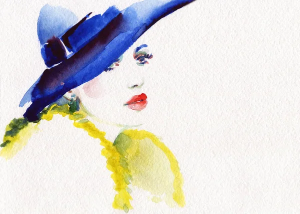Vakker Kvinne Moteillustrasjon Akvarellmaling – stockfoto