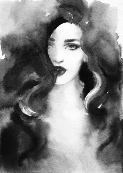 Uma Mulher Linda Ilustração Moda Pintura Aquarela — Fotografia de Stock