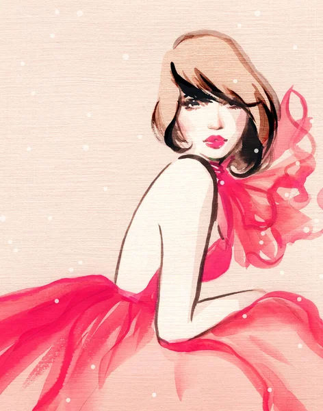 Beautiful Woman Fashion Illustration Watercolor Painting — Stock Photo, Image