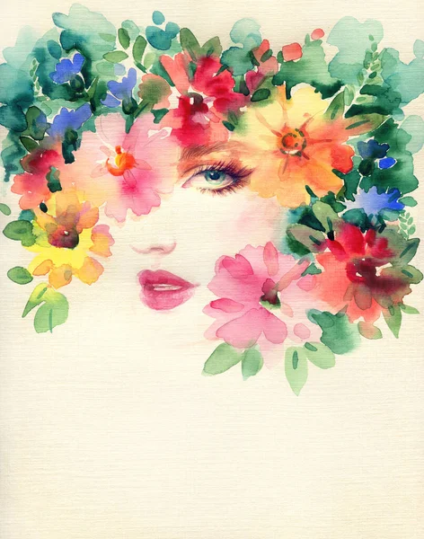 Belle Femme Illustration Mode Aquarelle Peinture — Photo