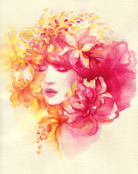 Belle Femme Illustration Mode Aquarelle Peinture — Photo