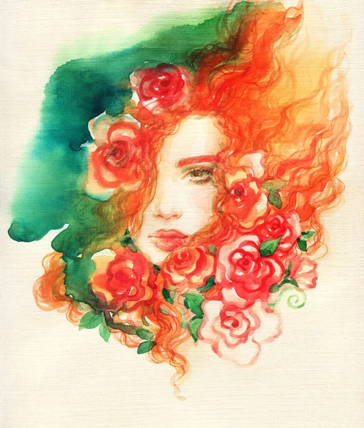 Belle Femme Illustration Mode Aquarelle Peinture — Photo