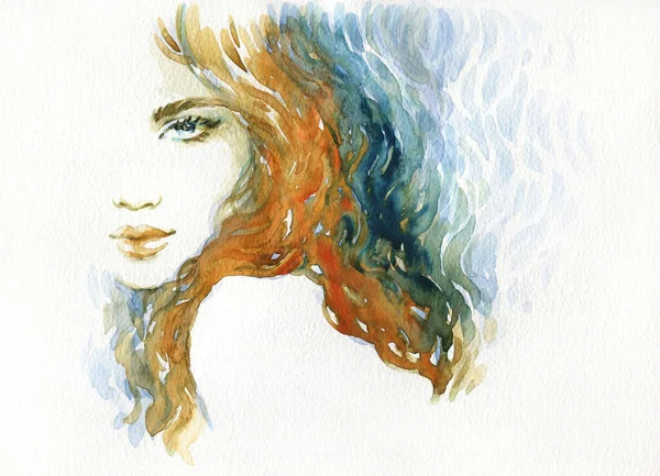 Beautiful Woman Fashion Illustration Watercolor Painting — Stock Photo, Image