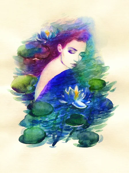 Beautiful Woman Fashion Illustration Watercolor Painting — Stock Photo, Image