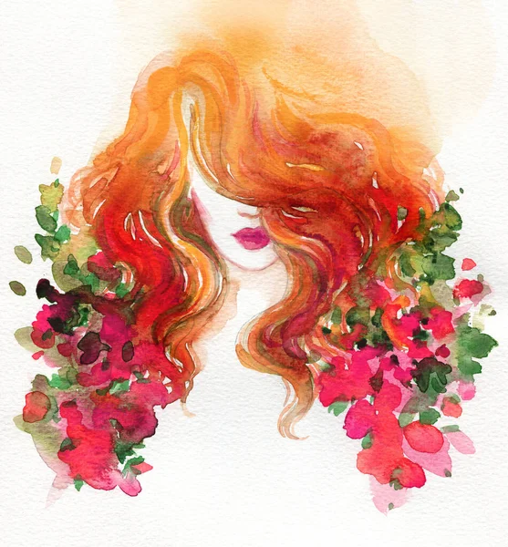 Beautiful Woman Fashion Illustration Watercolor Painting — Stock Photo, Image