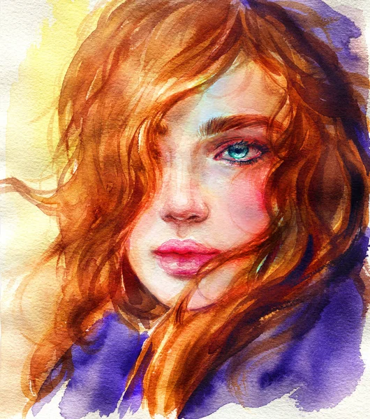 Belle Femme Illustration Mode Aquarelle Peinture — Photo