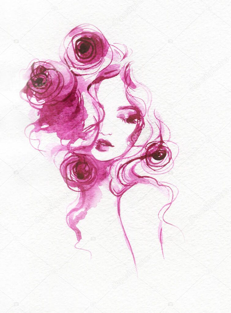 beautiful woman. fashion illustration. watercolor painting