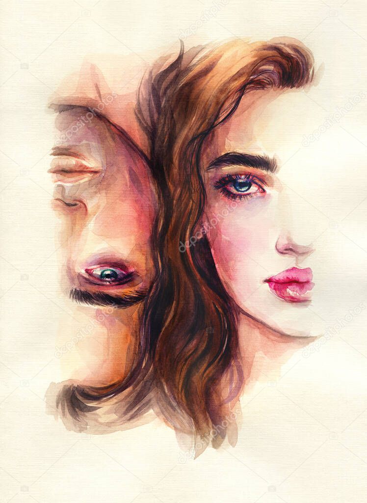 man and woman. love. watercolor illustration