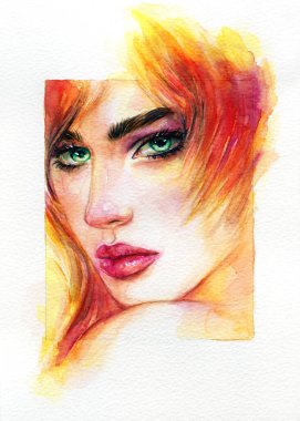 Güzel kadın. Moda çizimi. suluboya resim