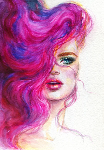 Belle Femme Illustration Mode Aquarelle Peinture — Photo