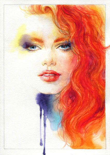 Beautiful Woman Fashion Illustration Watercolor Painting — Stock Photo, Image