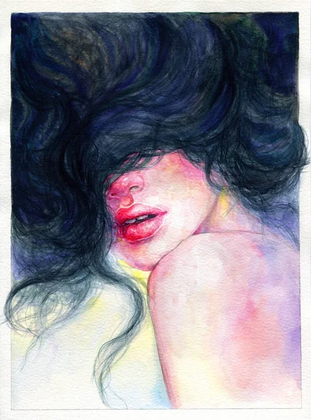 Belle Femme Illustration Mode Aquarelle Peinture — Photo