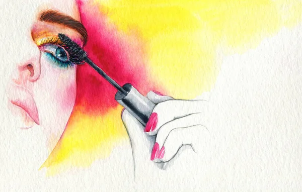 Mooie Vrouw Mode Illustratie Aquarelverf — Stockfoto