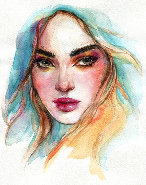 Uma Mulher Linda Ilustração Moda Pintura Aquarela — Fotografia de Stock