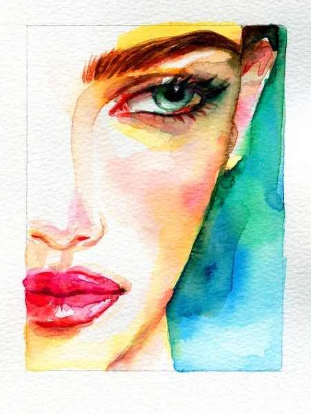 Belle Femme Illustration Mode Aquarelle Peinture — Photo