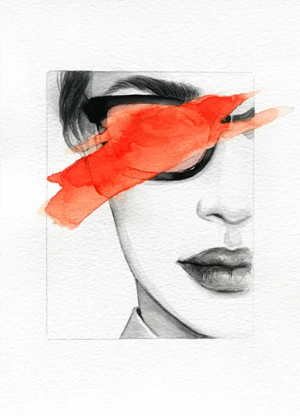 Beautiful Woman Fashion Illustration Watercolor Painting — Stock Photo, Image