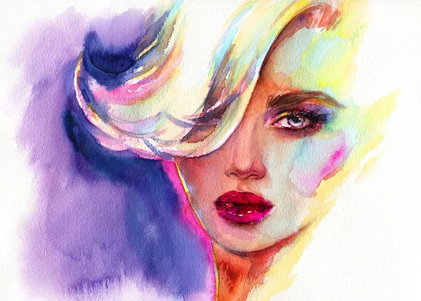 Uma Mulher Linda Ilustração Moda Pintura Aquarela — Fotografia de Stock