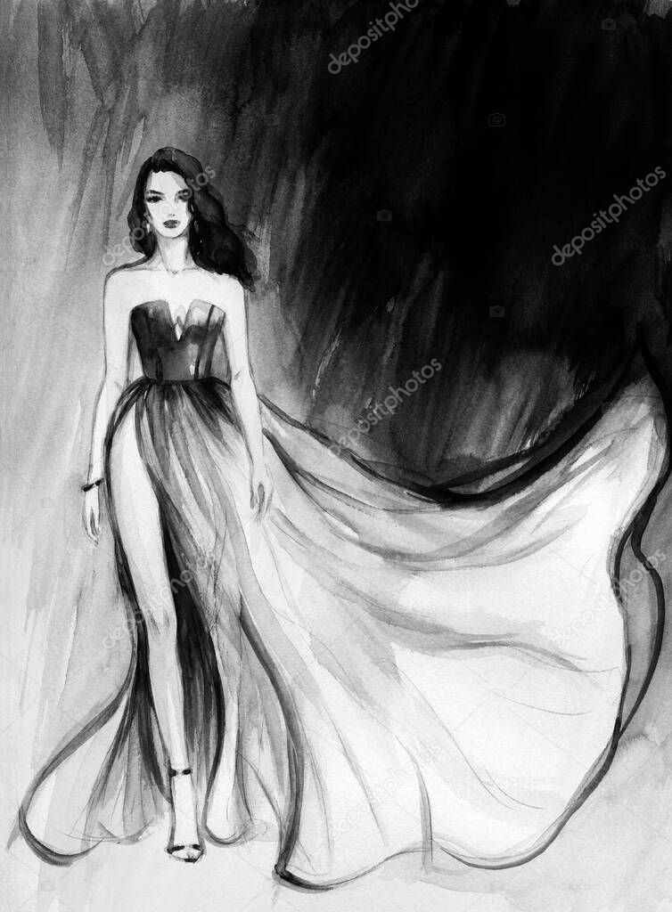 beautiful woman. fashion illustration. watercolor painting