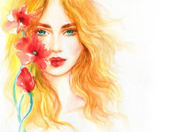 Güzel kadın. Moda çizimi. suluboya resim