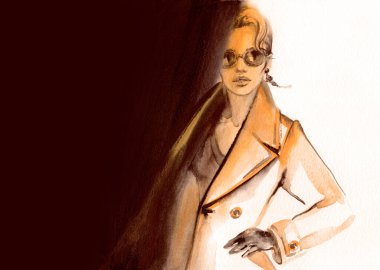 Güzel kadın. Moda çizimi. suluboya resim