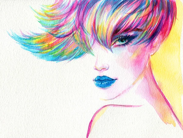 Belle Femme Illustration Mode Aquarelle Peinture — Photo