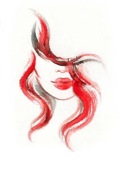 Belle Femme Illustration Mode Aquarelle Peinture — Photo