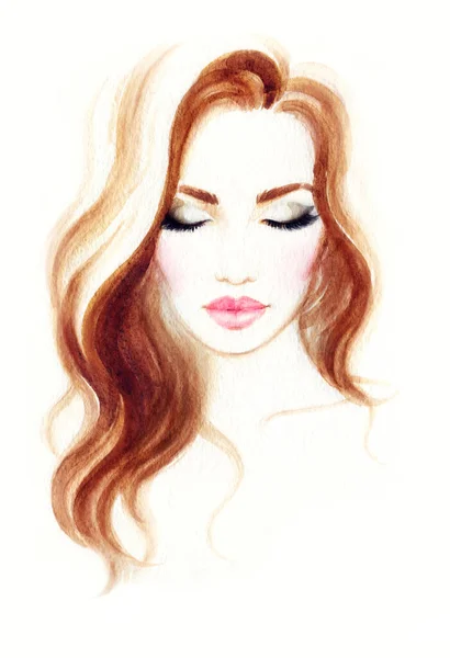 Beautiful Woman Fashion Illustration Watercolor Painting — Stock Photo, Image