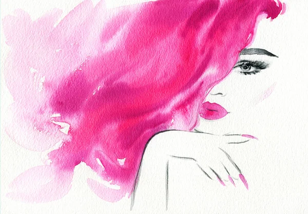 Belle Femme Illustration Mode Aquarelle Peinture — Photo