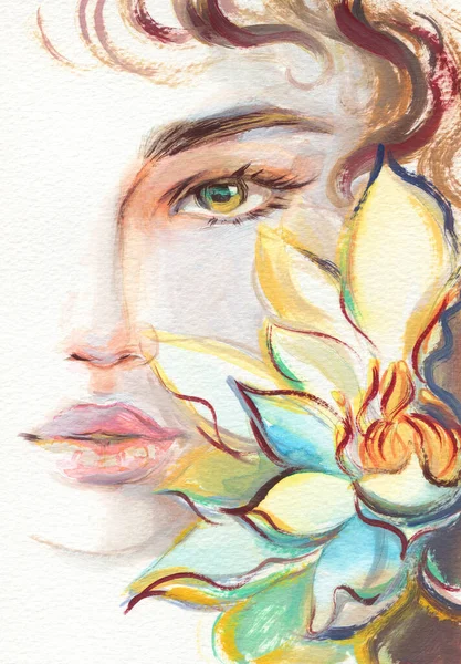 Beautiful Woman Fashion Illustration Watercolor Painting — Stock Photo, Image