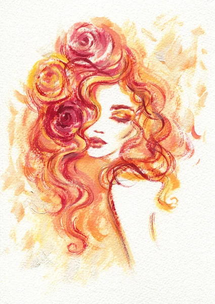 Uma Mulher Linda Ilustração Moda Pintura Aquarela — Fotografia de Stock