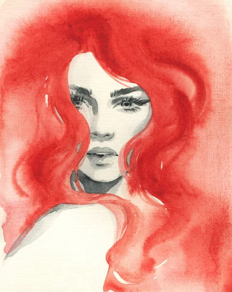 Belle Femme Illustration Mode Aquarelle Peinture — Photo