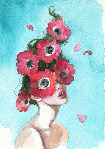 Mooie Vrouw Mode Illustratie Aquarelverf — Stockfoto